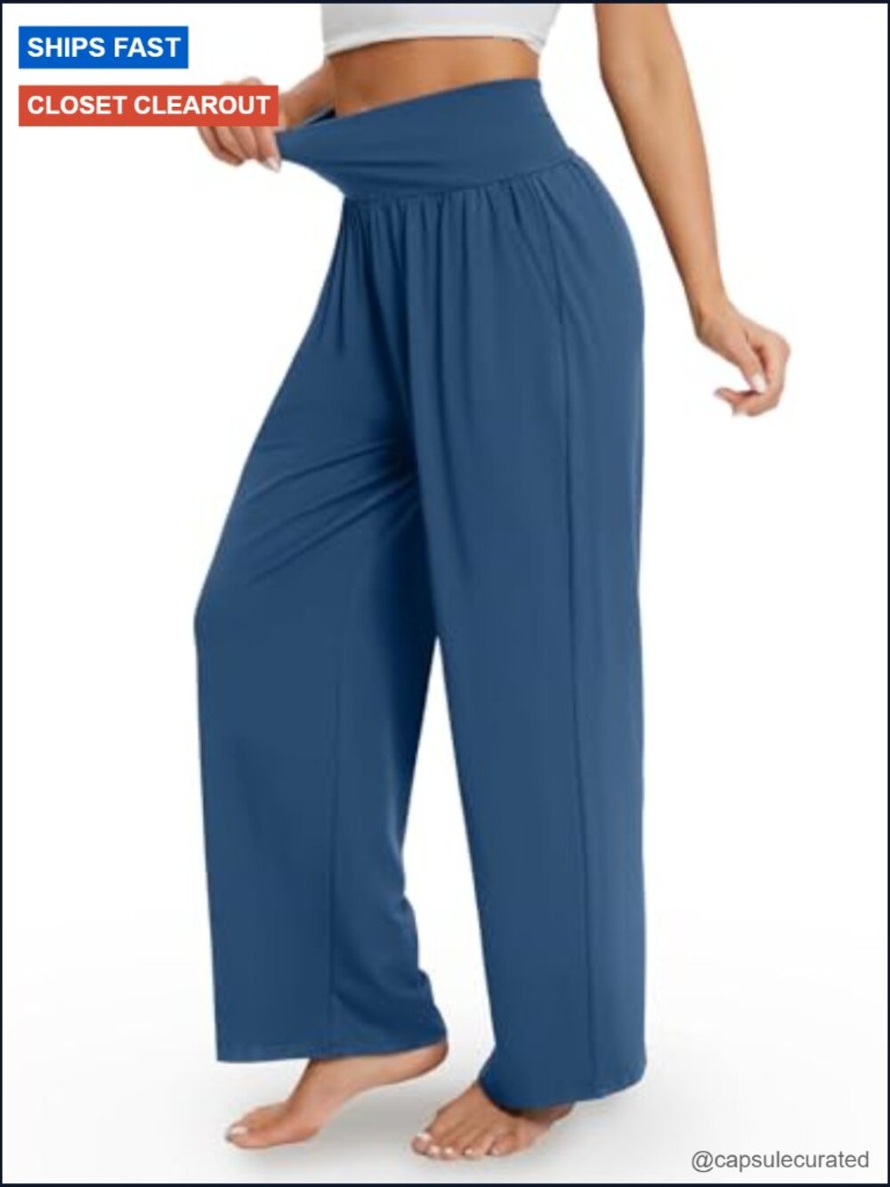 High Waisted Wide Leg Yoga Pants with Pockets Flowy Lounge - Picture 3 of 7